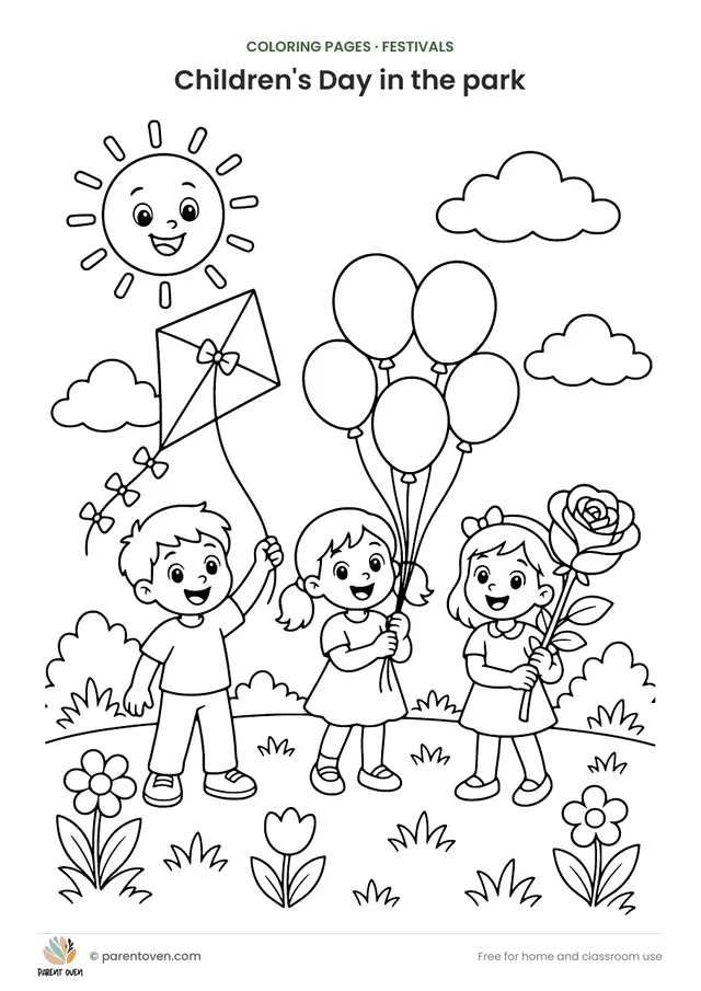 Children's Day in the park coloring page
