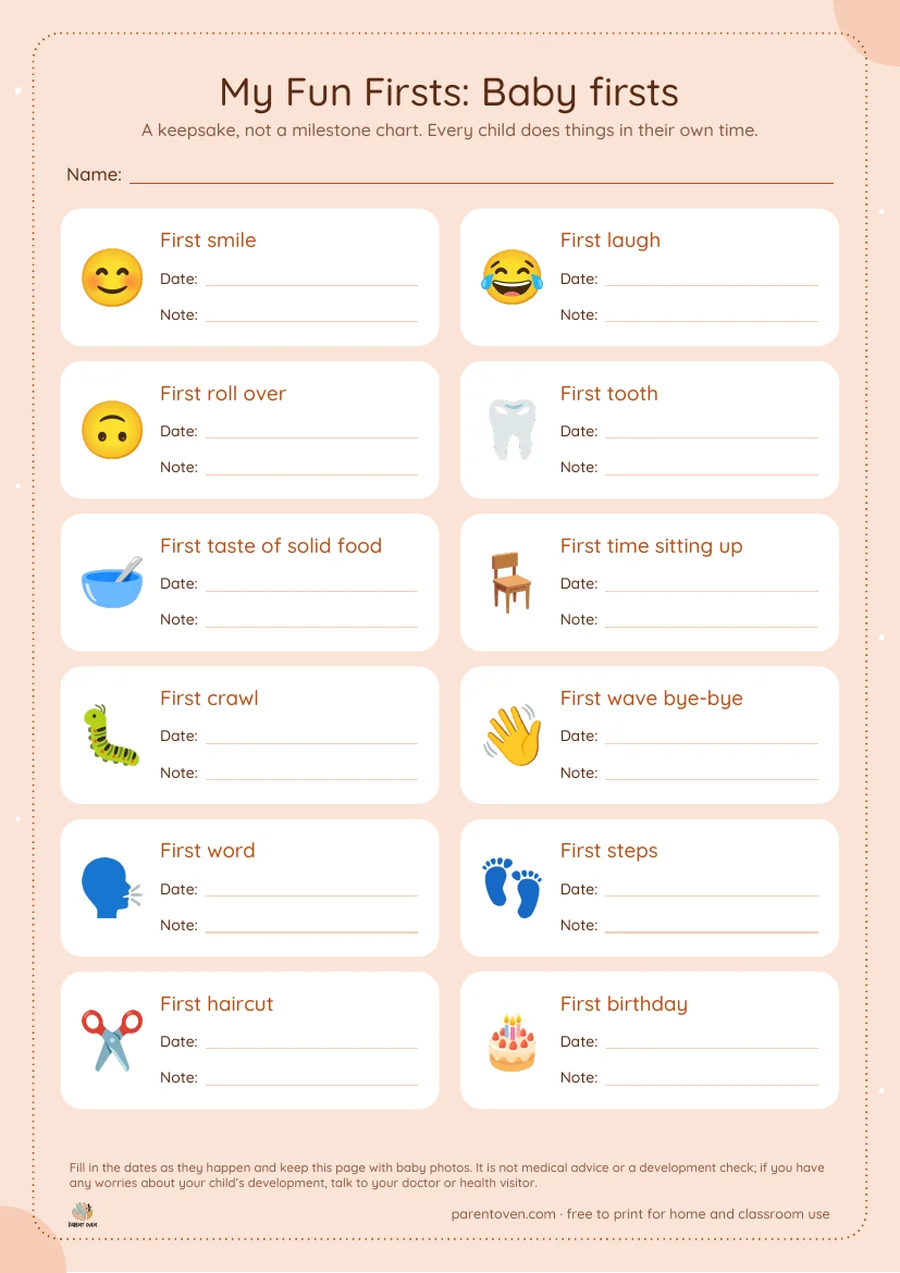 Printable baby firsts keepsake page