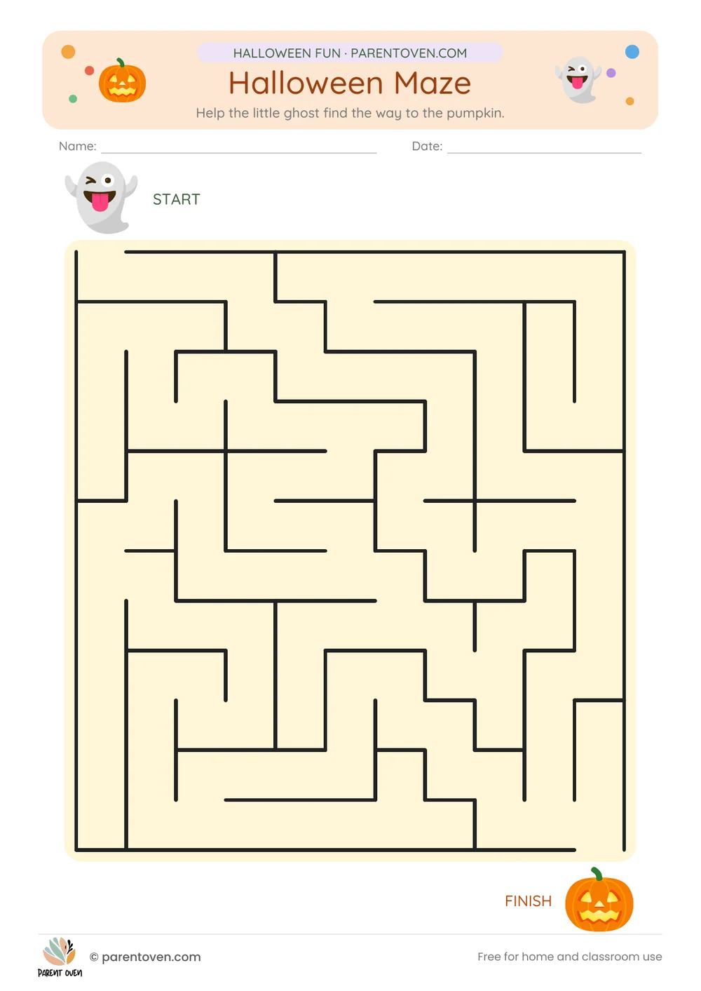 Halloween maze: Help the little ghost find the way to the pumpkin