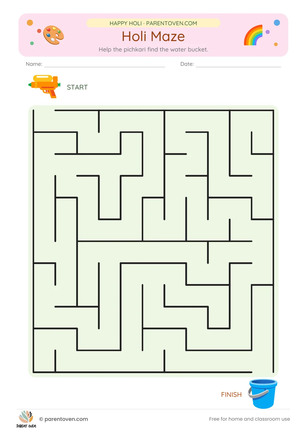 Printable Holi worksheet: Holi maze