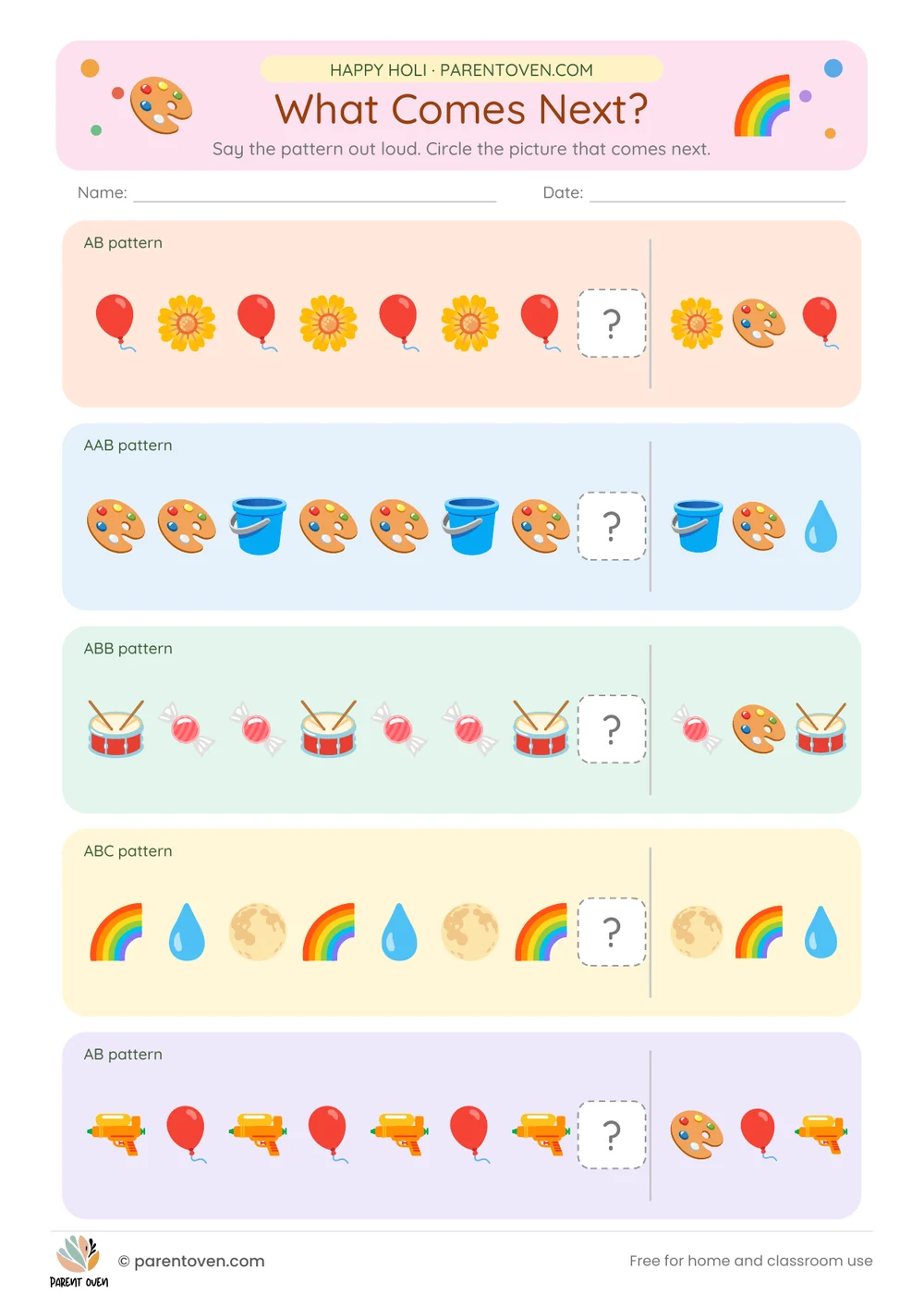 Printable Holi worksheet: Holi patterns