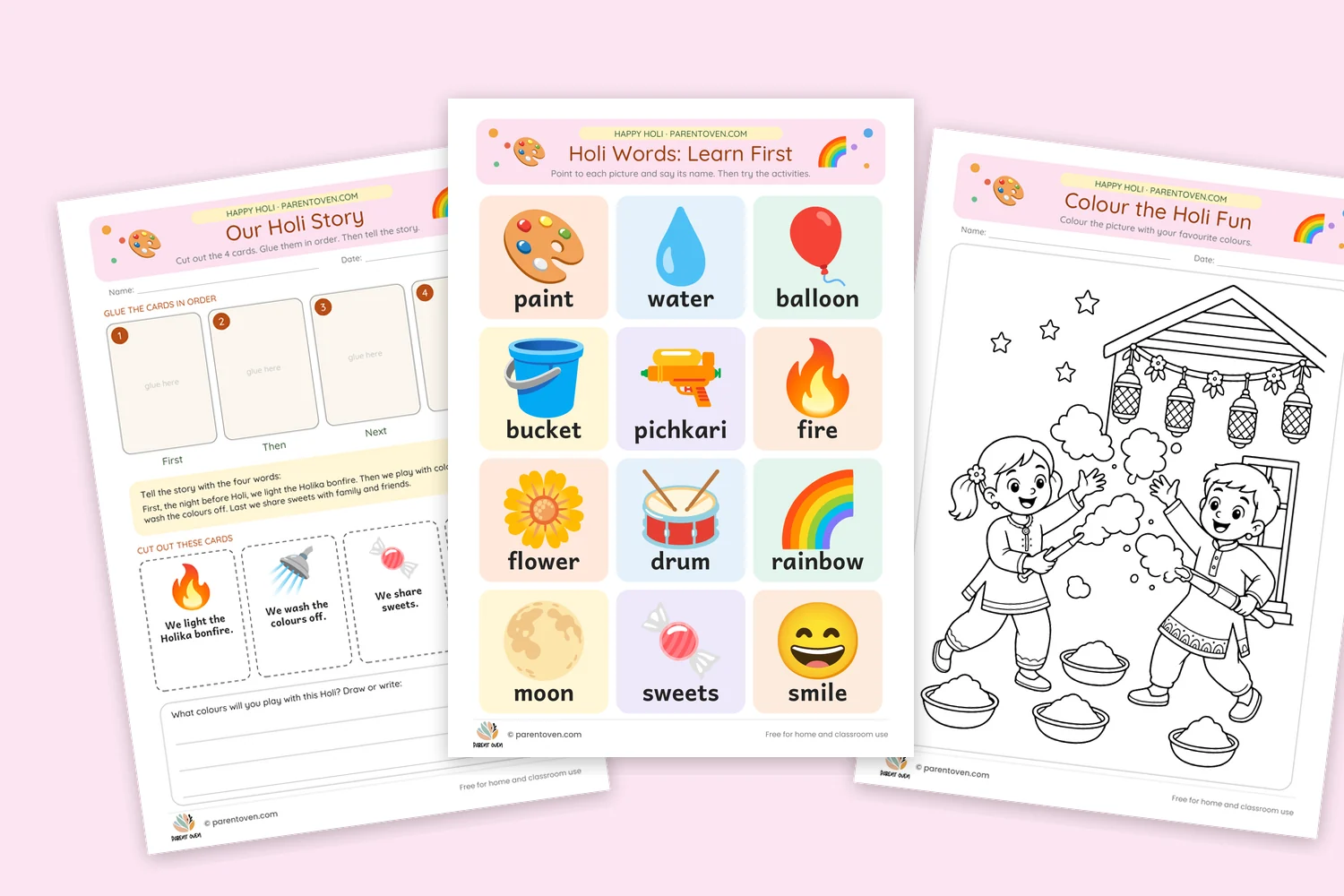 Holi worksheets for kids