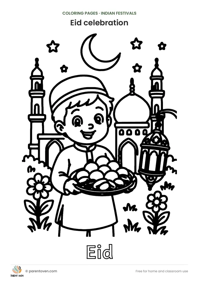 Eid celebration coloring page