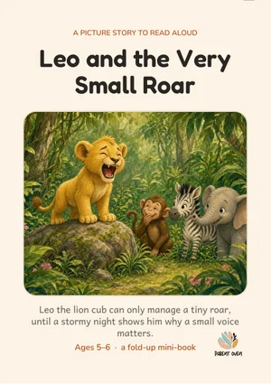 Cover of the Leo and the Very Small Roar printable foldable mini-book