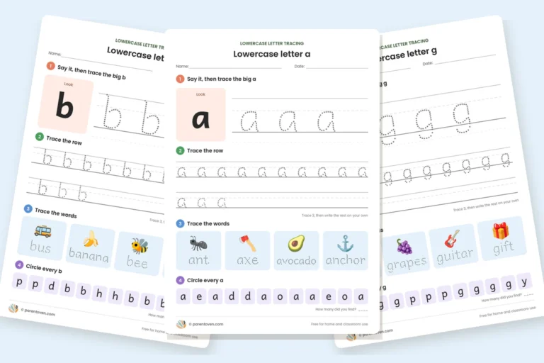 Lowercase letter tracing worksheets