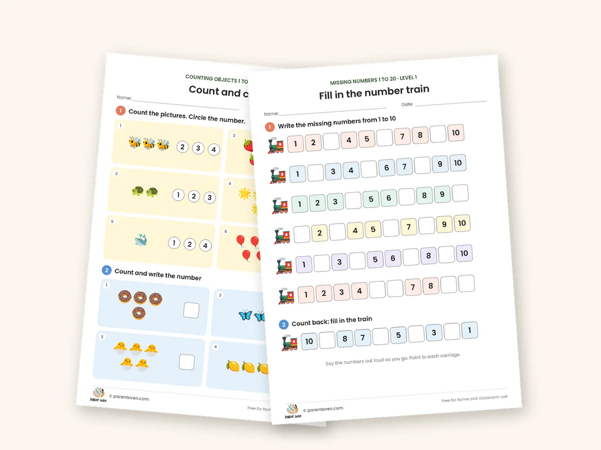 Counting and numbers worksheet bundle: sample pages