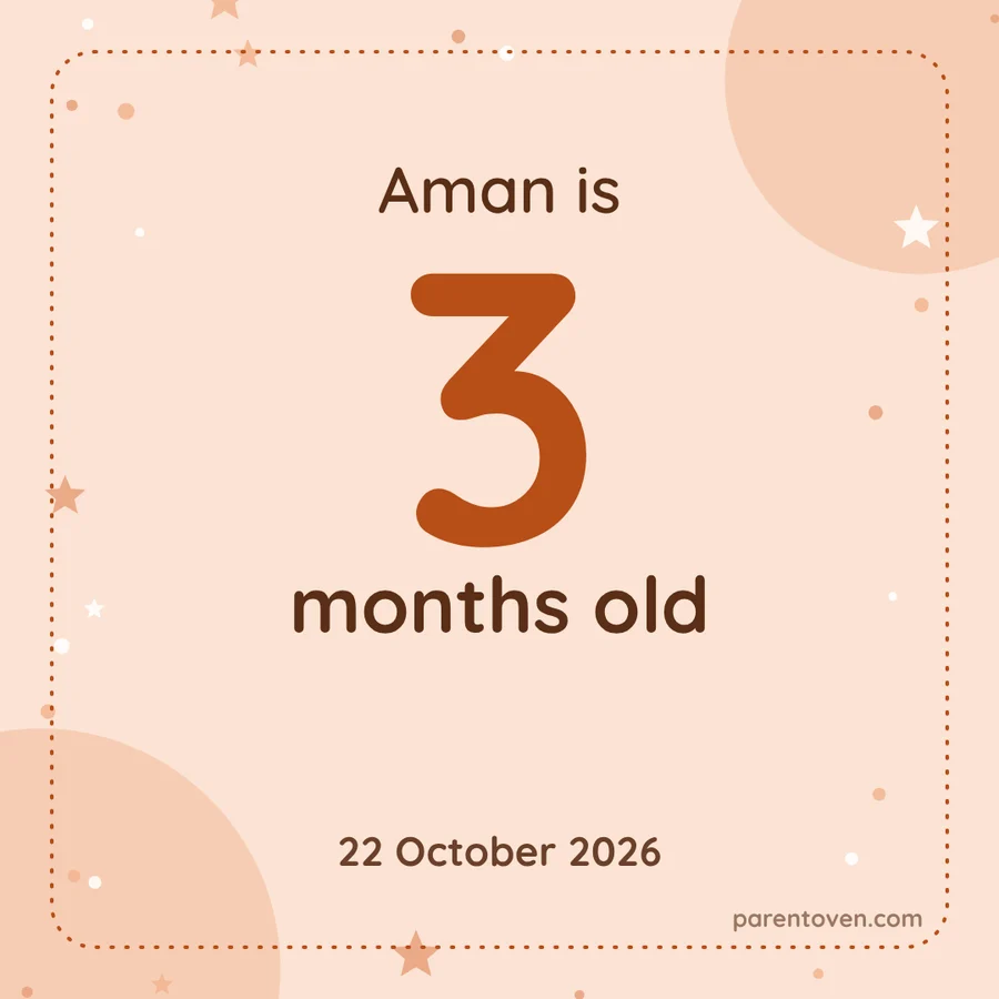 Peach baby milestone card: Aman is 3 months old