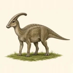Illustration of a Parasaurolophus with a long crest on its head