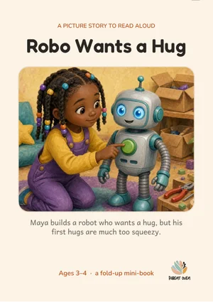 Cover of the Robo Wants a Hug printable foldable mini-book