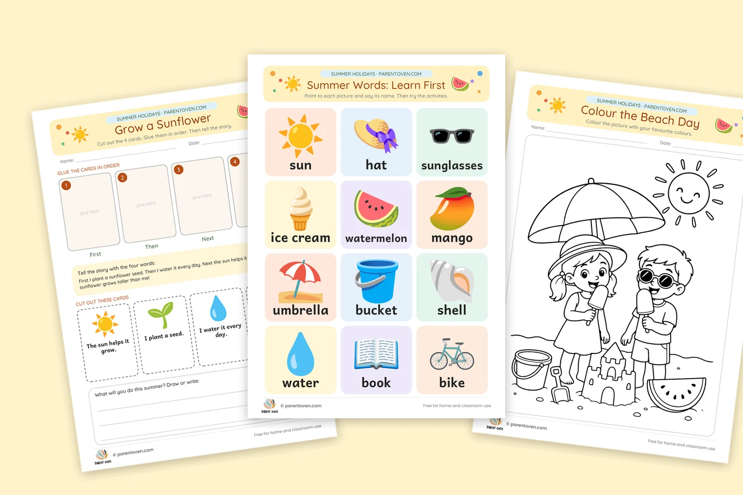 Summer holiday worksheets for kids