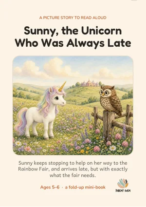 Cover of the Sunny, the Unicorn Who Was Always Late printable foldable mini-book