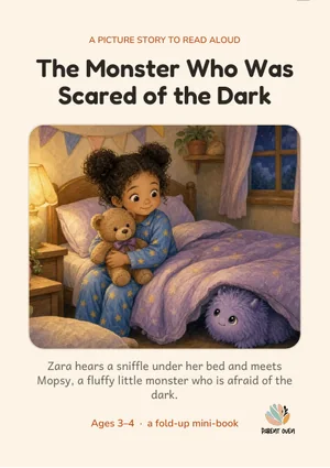 Cover of the The Monster Who Was Scared of the Dark printable foldable mini-book
