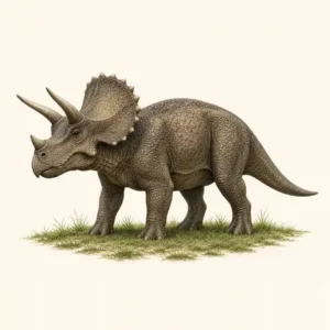 Illustration of a Triceratops with three horns and a neck frill