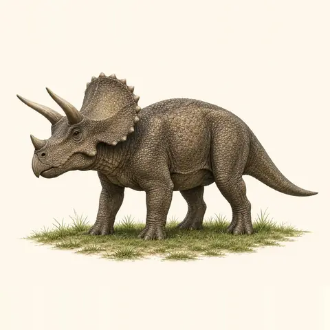Illustration of a Triceratops with three horns and a neck frill