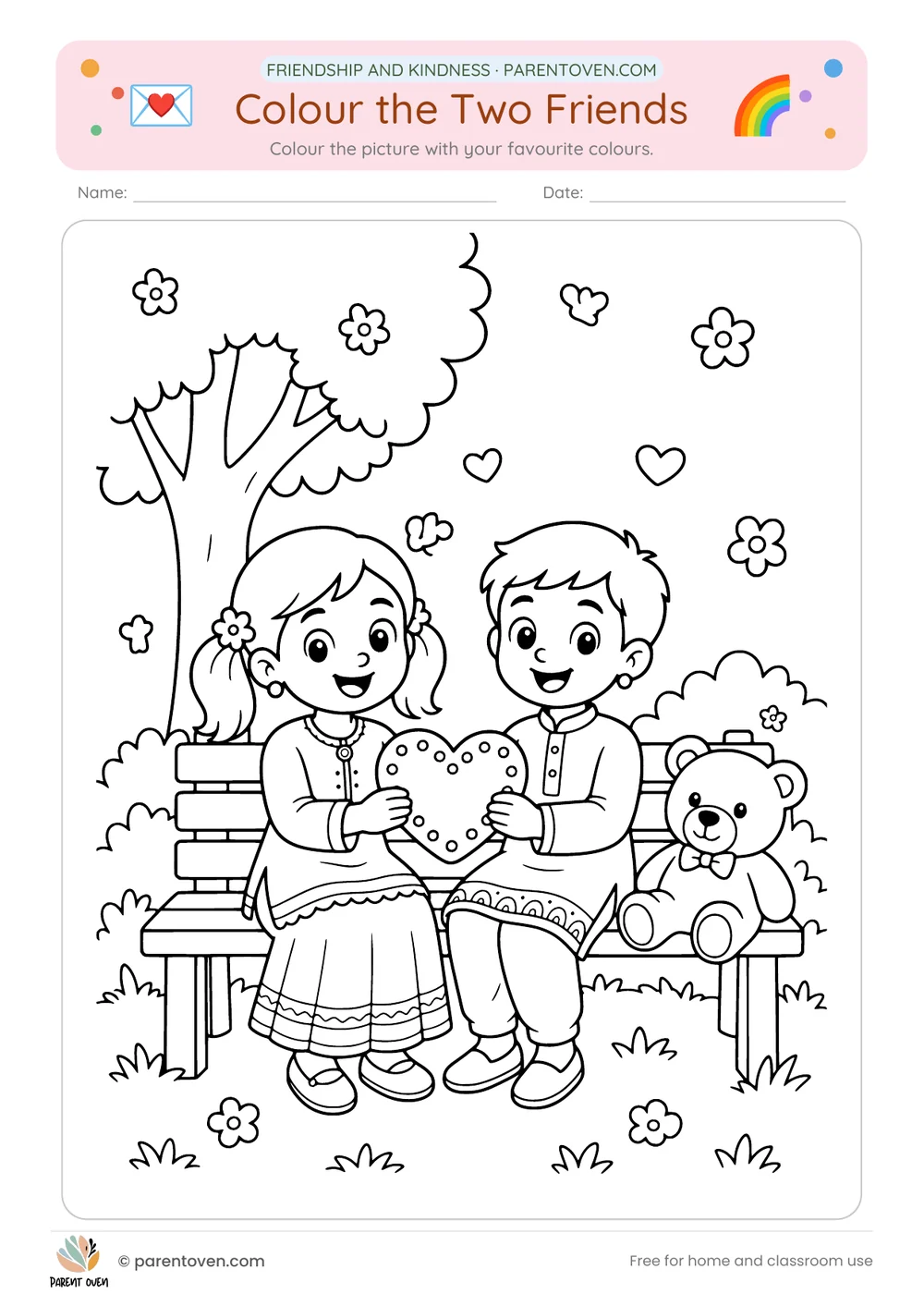 Printable Valentine’s Day worksheet: Friendship coloring pages