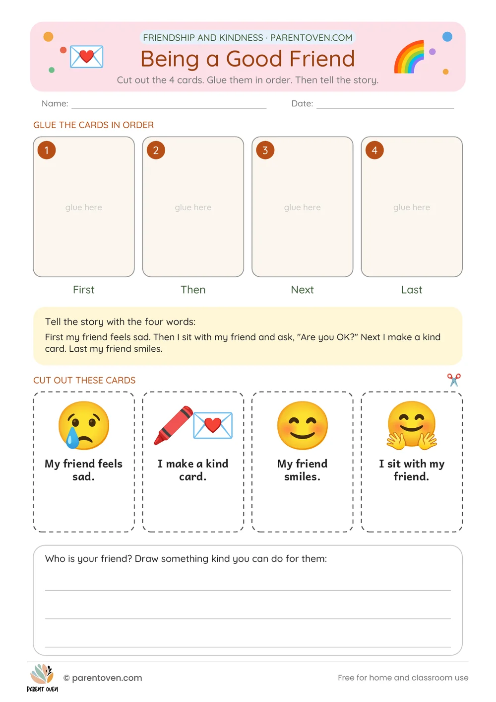 Printable Valentine’s Day worksheet: Being a good friend (cut and glue)