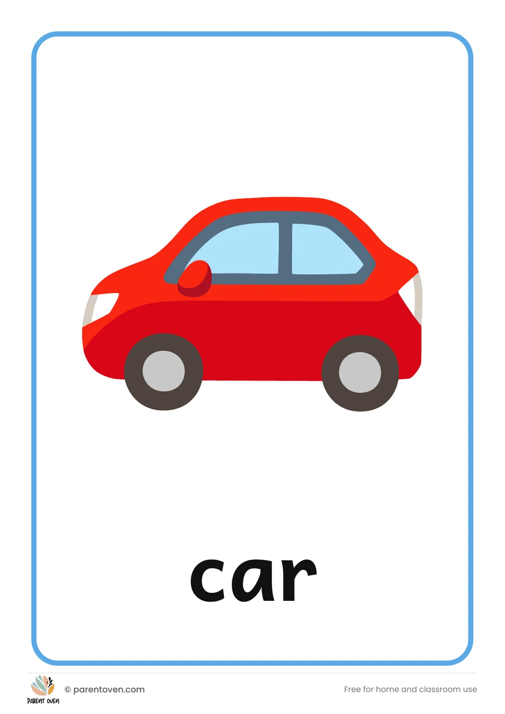 Vehicles flash cards: one big card per page